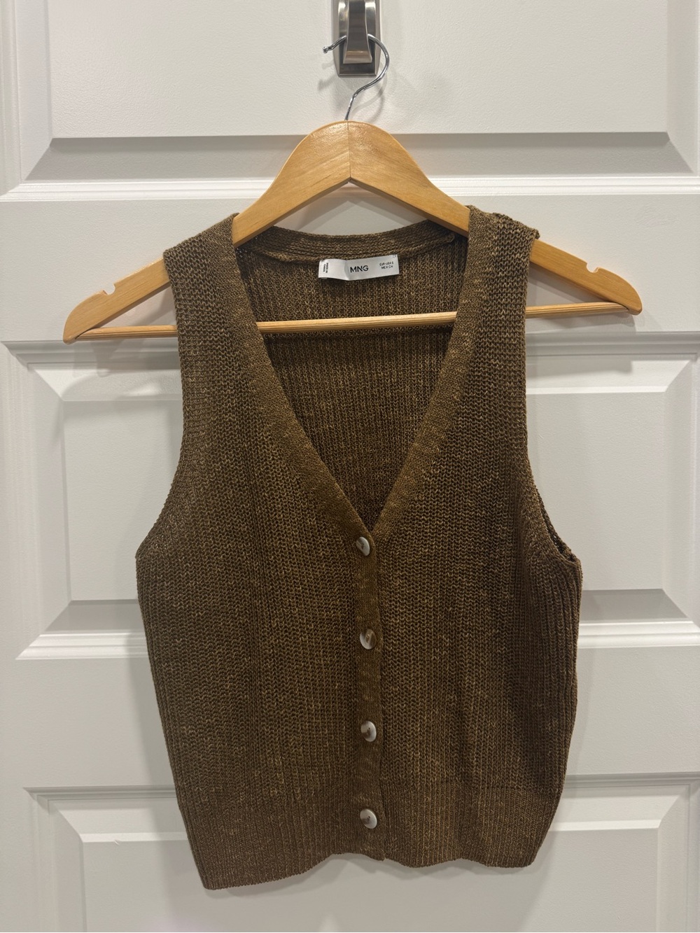 Mango Brown V-Neck Button Knit Sweater Vest